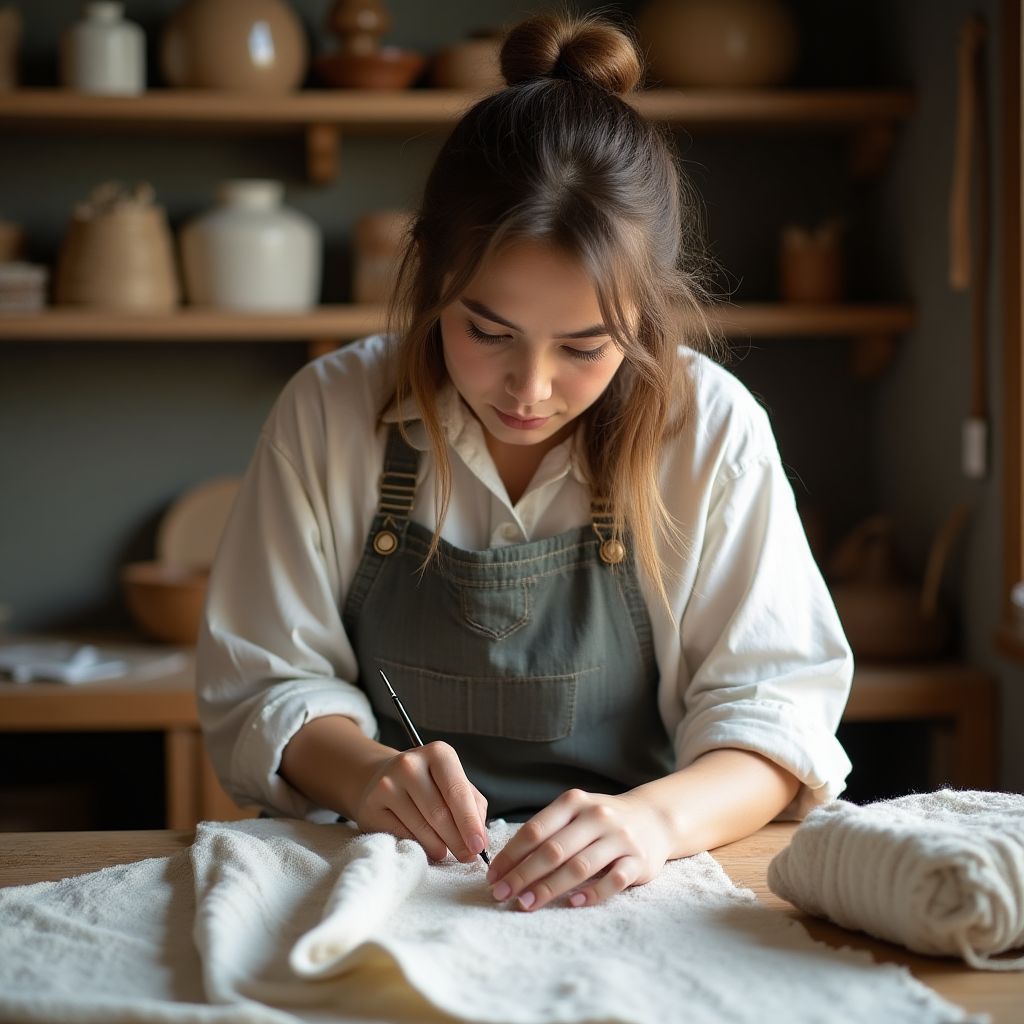 Atelier de couture artisanale avec créations en cours
